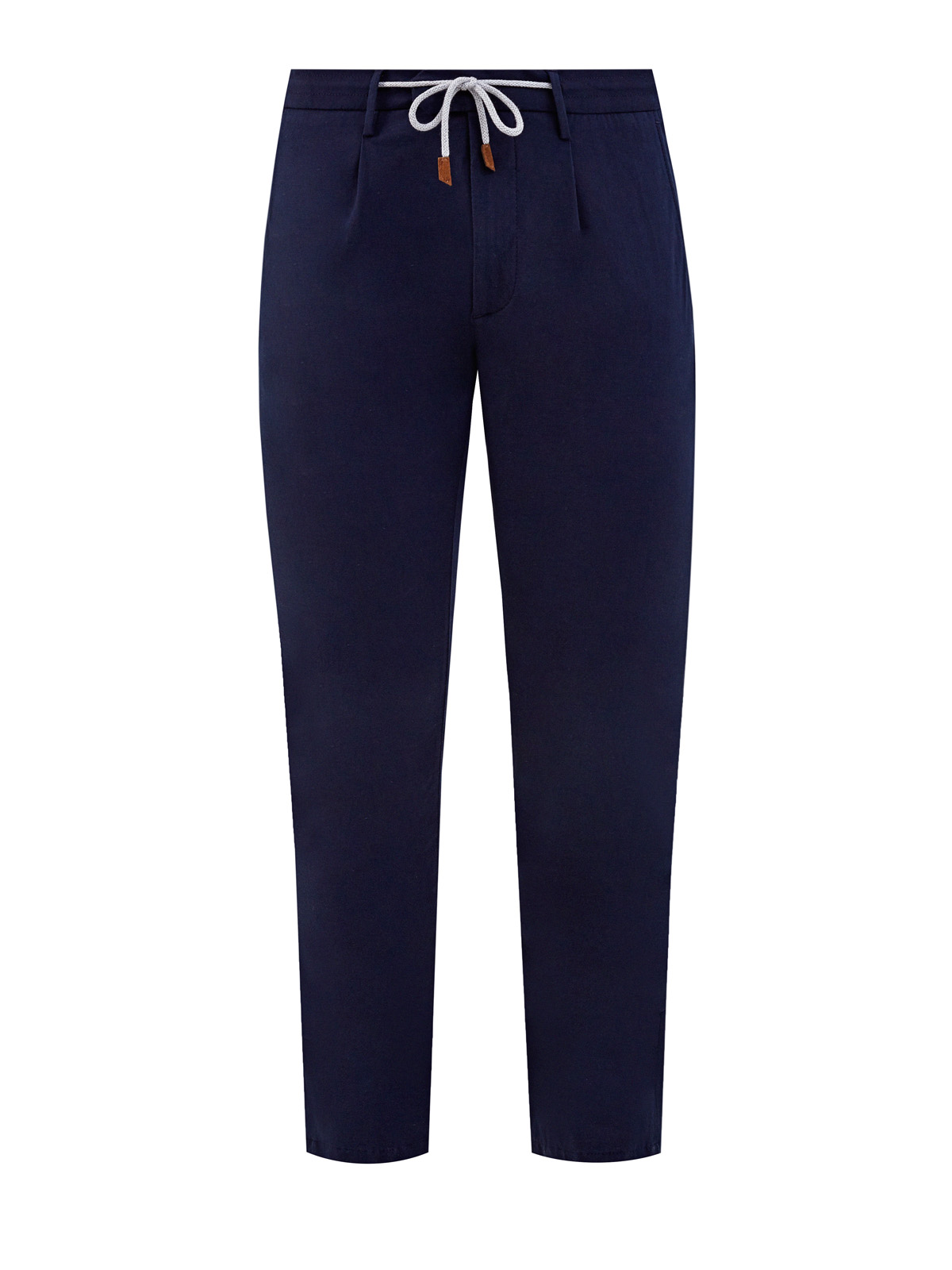 Однотонные брюки из эластичного хлопка с защипами ELEVENTY, цвет синий, размер 50;52;54;48 - фото 1