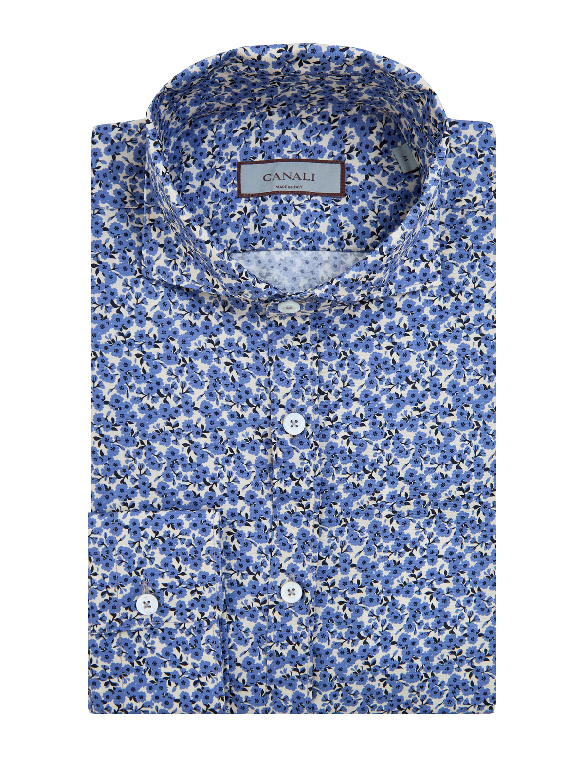 Рубашка из гладкого лиоцелла с флористическим паттерном CANALI, цвет синий, размер 48;50;52;54;56