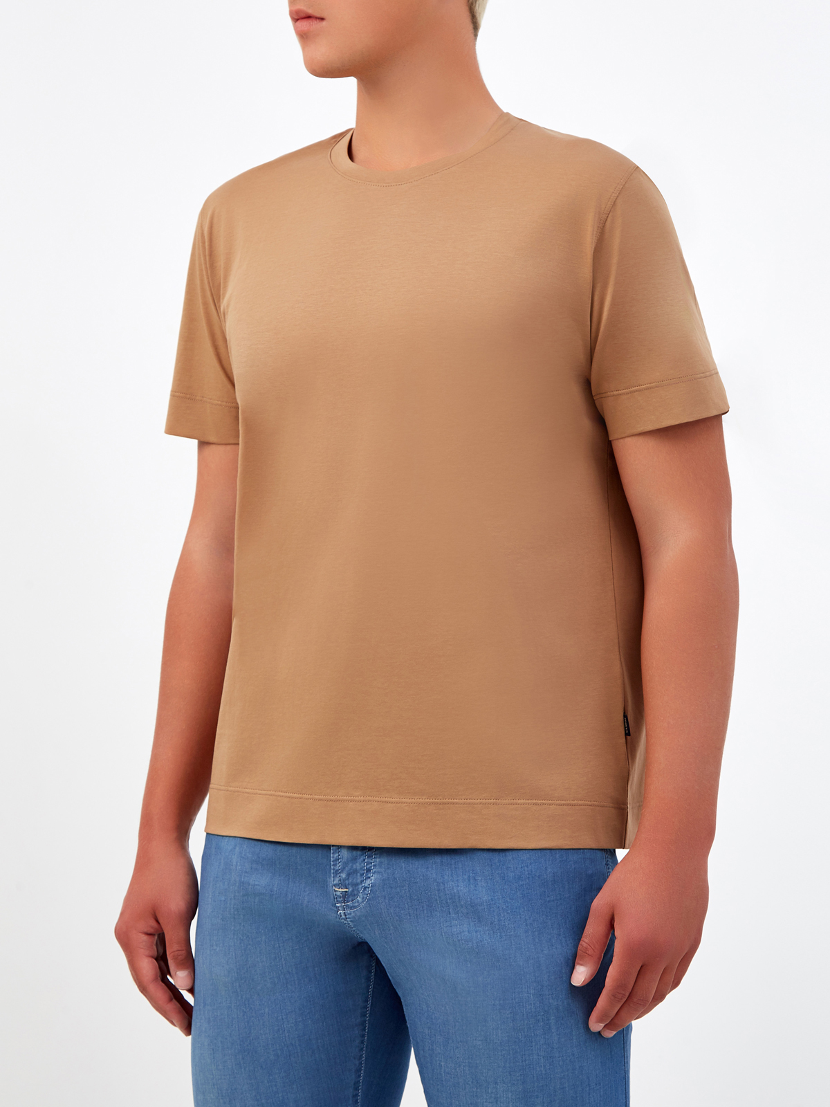 Хлопковая футболка с нашивкой и двойной прострочкой CUDGI, цвет коричневый, размер 50;52;54;56;48 - фото 3