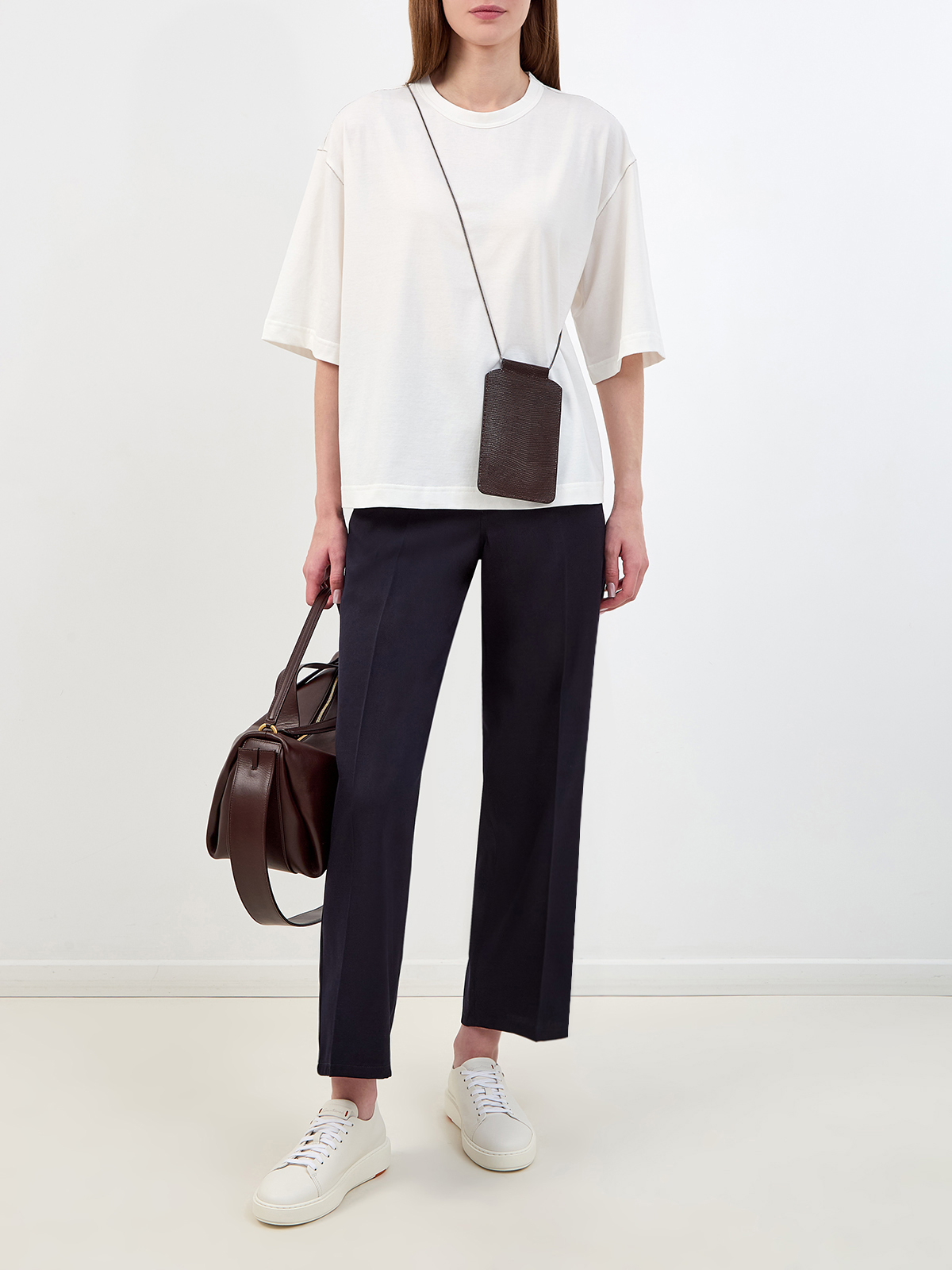 Хлопковая футболка-oversize с ювелирной цепочкой и рукавами ¾ Белый, фото 2