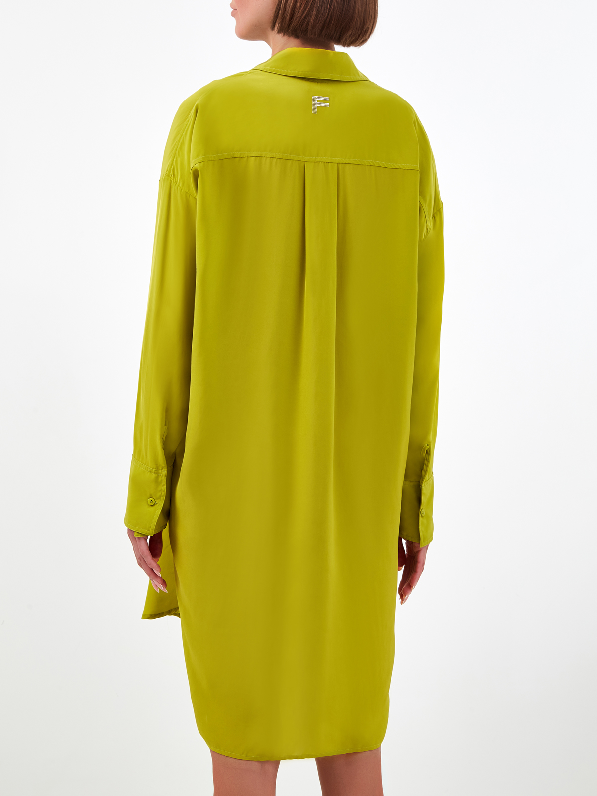 Свободное платье-рубашка с логотипом из стразов FISICO, цвет зеленый, размер S;L;M - фото 4
