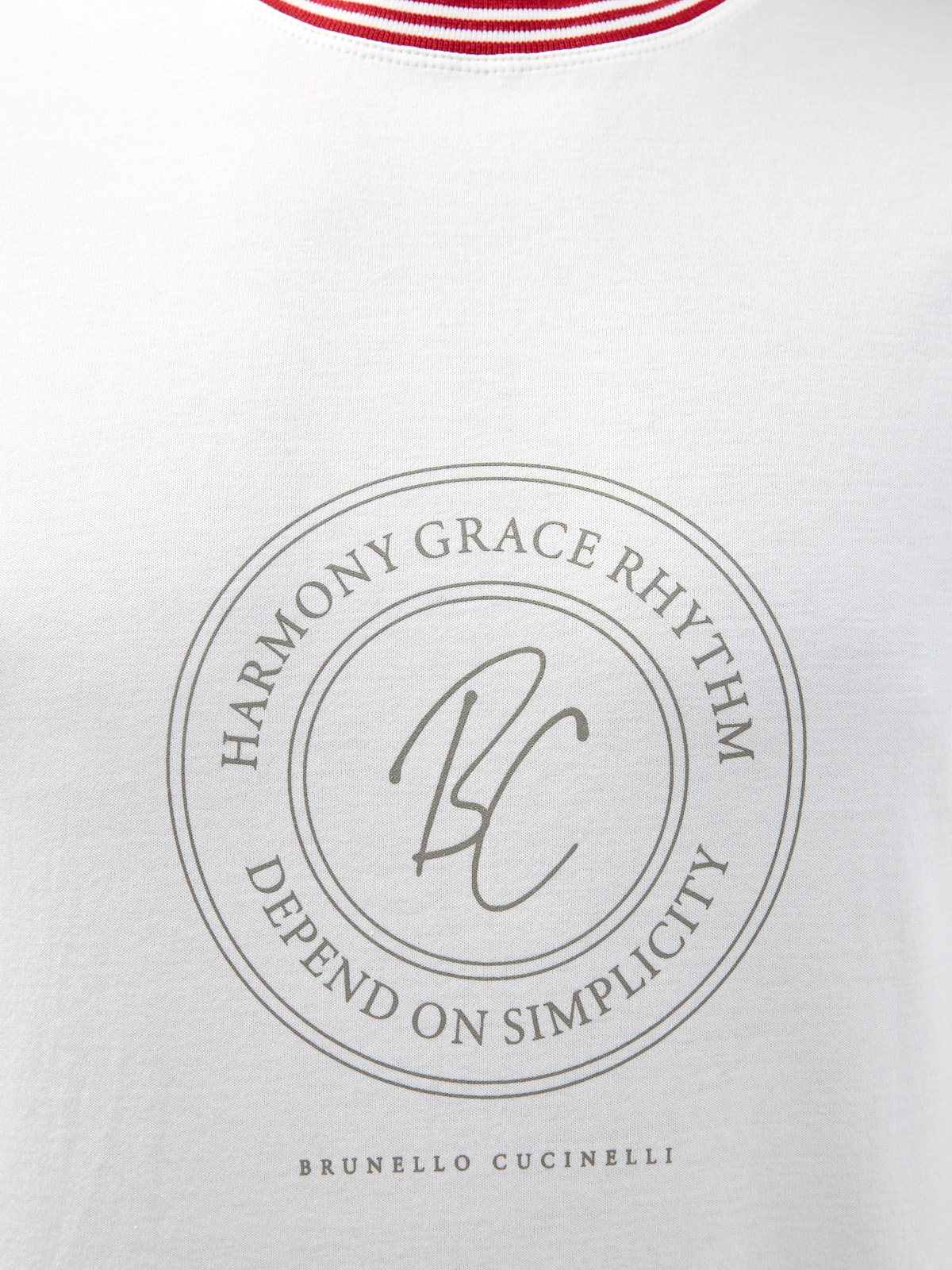 Хлопковая футболка с принтом и контрастной отделкой в полоску BRUNELLO CUCINELLI, цвет белый, размер 52;56;58;48 - фото 5