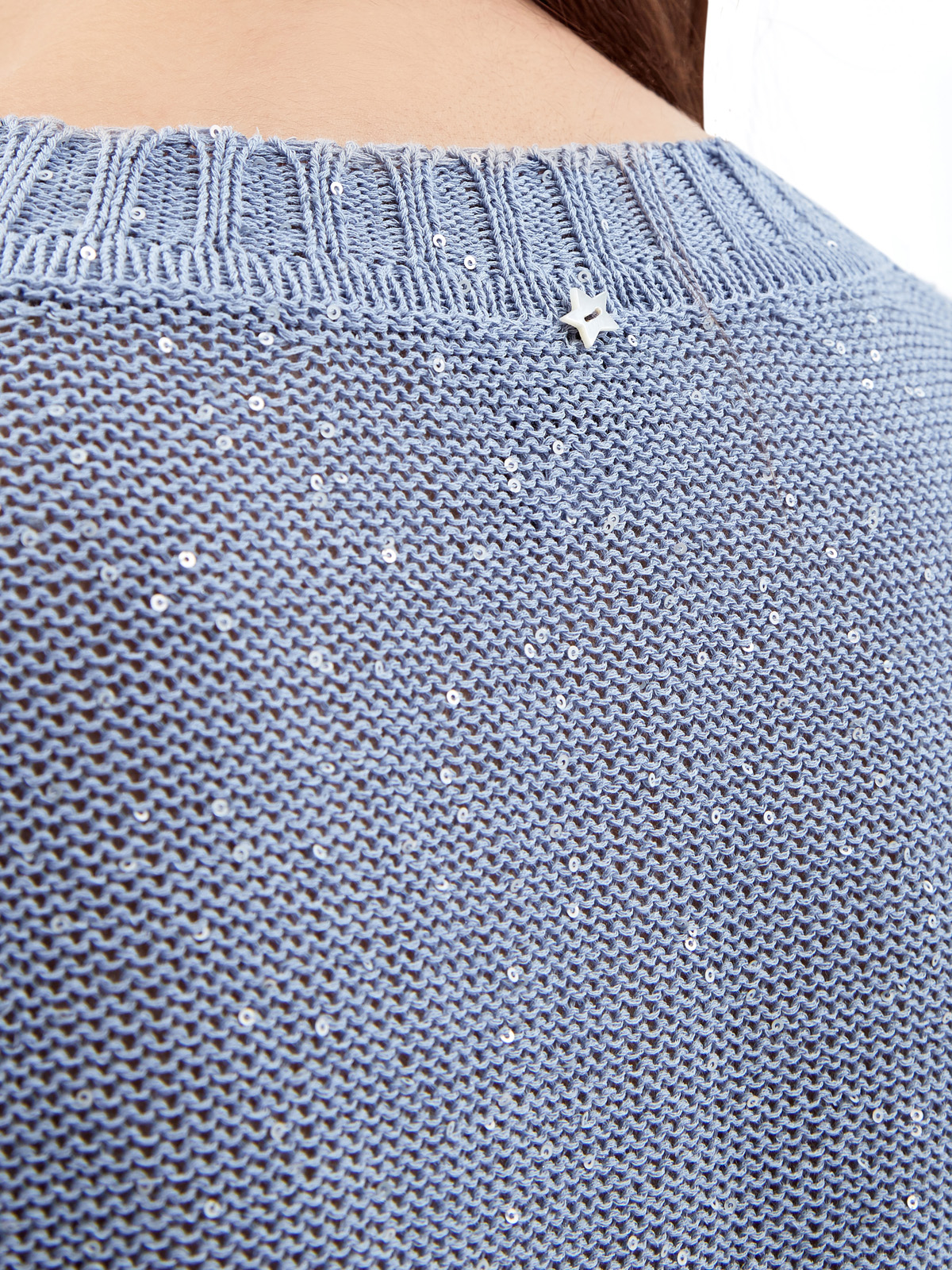 Пуловер из хлопковой пряжи с мерцающими пайетками LORENA ANTONIAZZI, цвет голубой, размер 44;46;40 - фото 5