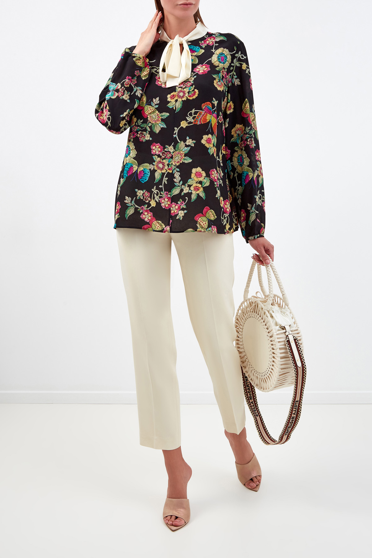 Шелковая блуза из крепдешина с принтом Flower and Butterflies REDVALENTINO, цвет черный, размер M;XL;2XL - фото 2
