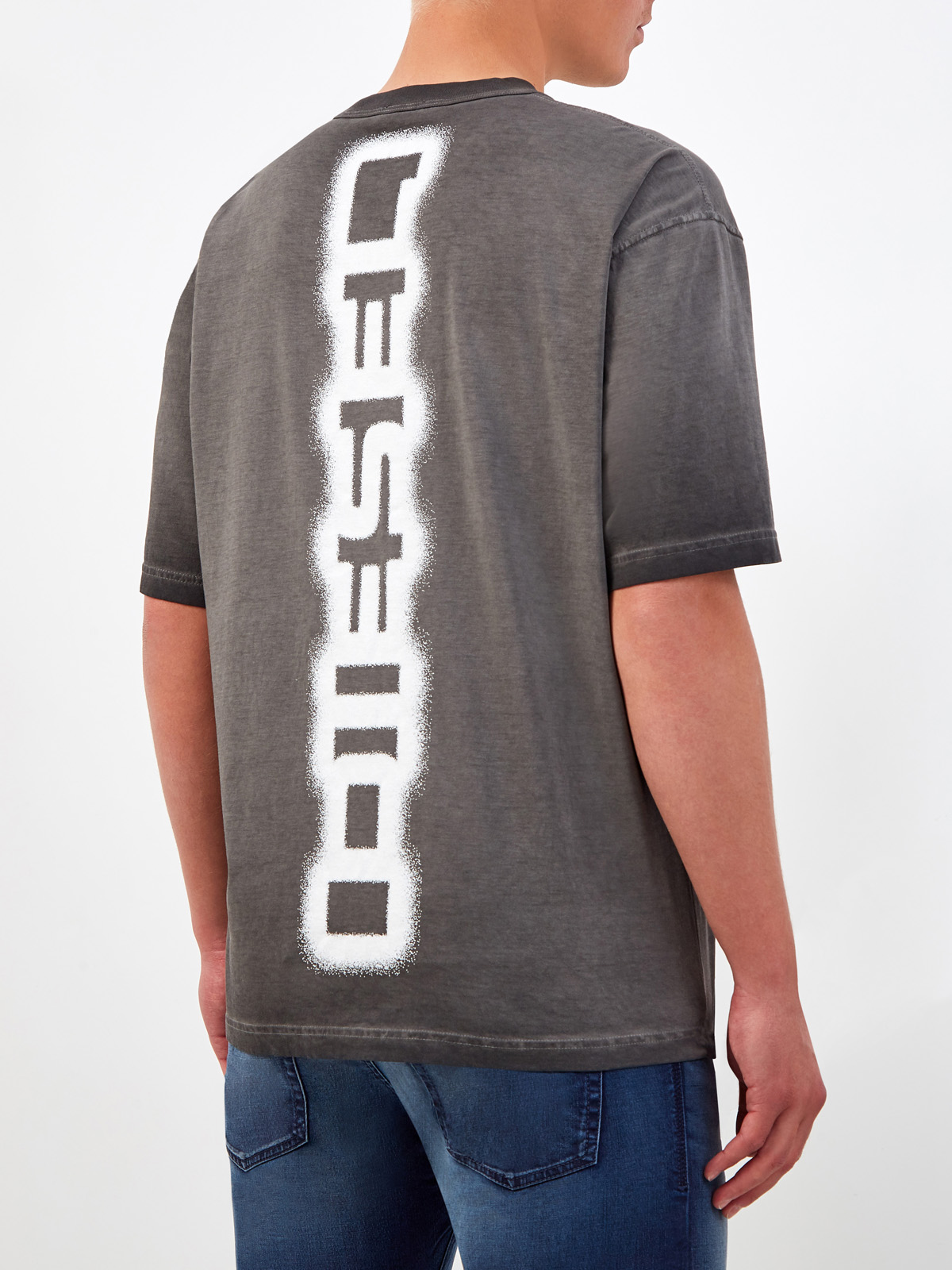 Свободная футболка с принтом в стиле граффити и логотипом DIESEL, цвет серый, размер S;L;XL;M - фото 4
