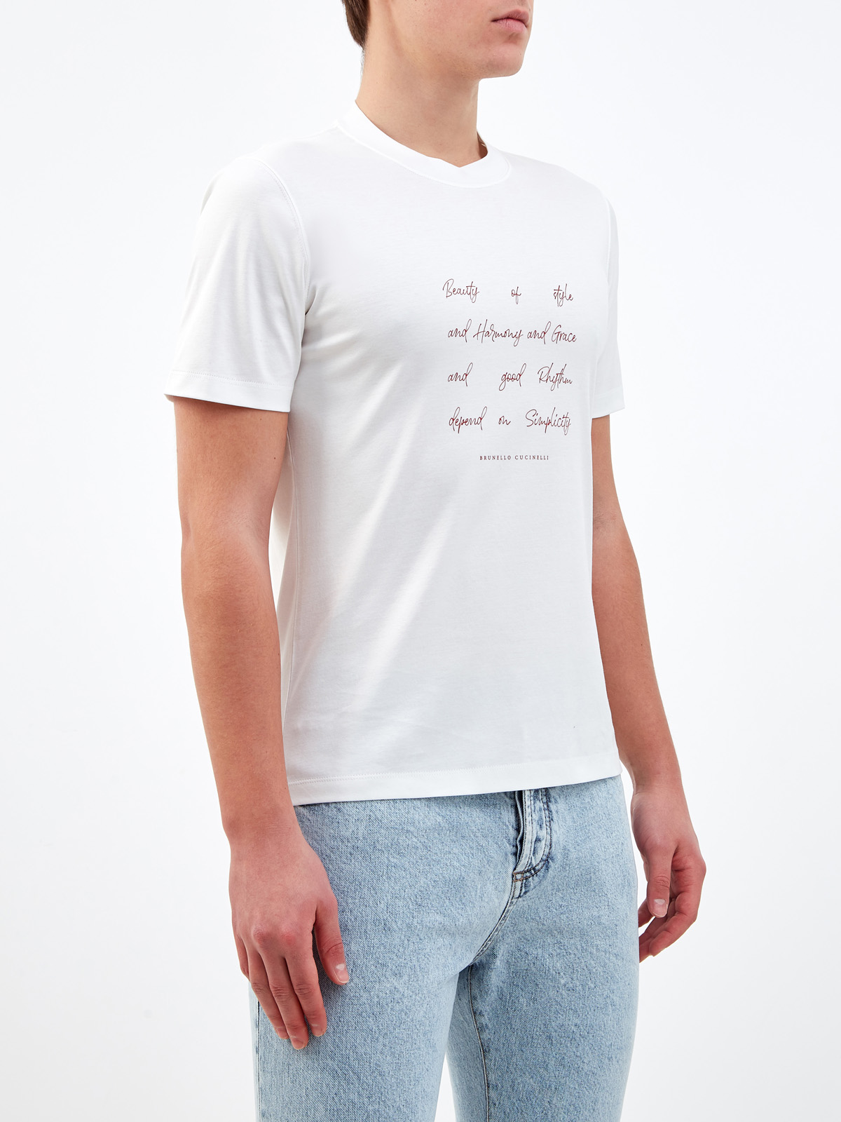 Белая футболка из джерси с минималистичным принтом BRUNELLO CUCINELLI, цвет белый, размер 48;56;46 - фото 3