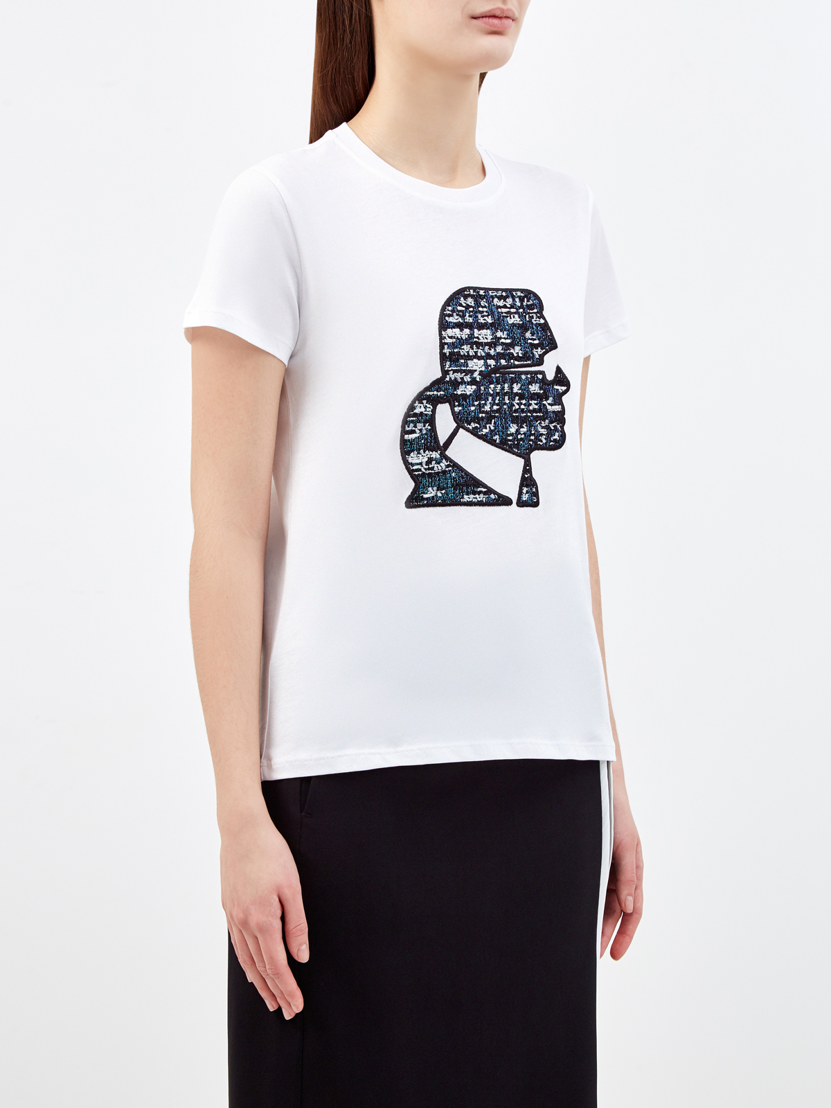 Хлопковая футболка с фактурным декором из букле KARL LAGERFELD, цвет белый, размер XS;S;M;L;XL - фото 3