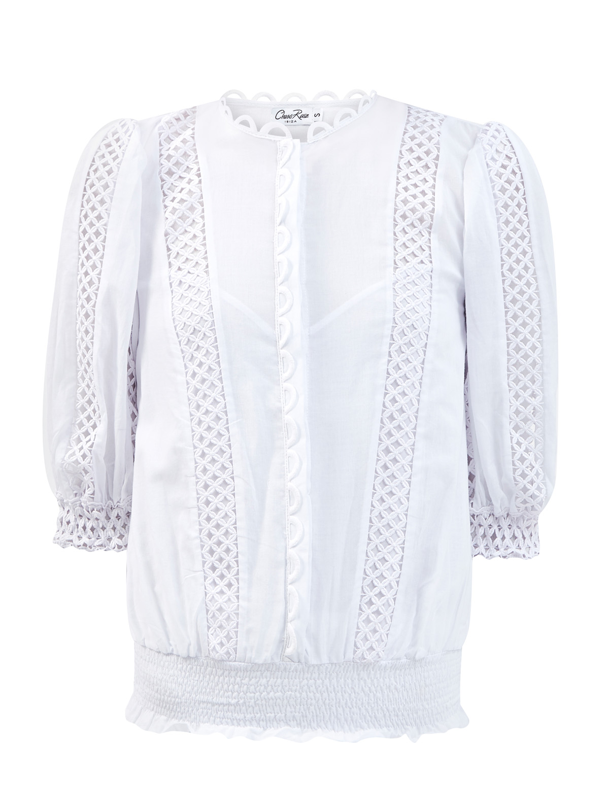 Легкая блуза Estela с ажурной вышивкой в тон CHARO RUIZ IBIZA, цвет белый, размер S;M;L;XL - фото 1