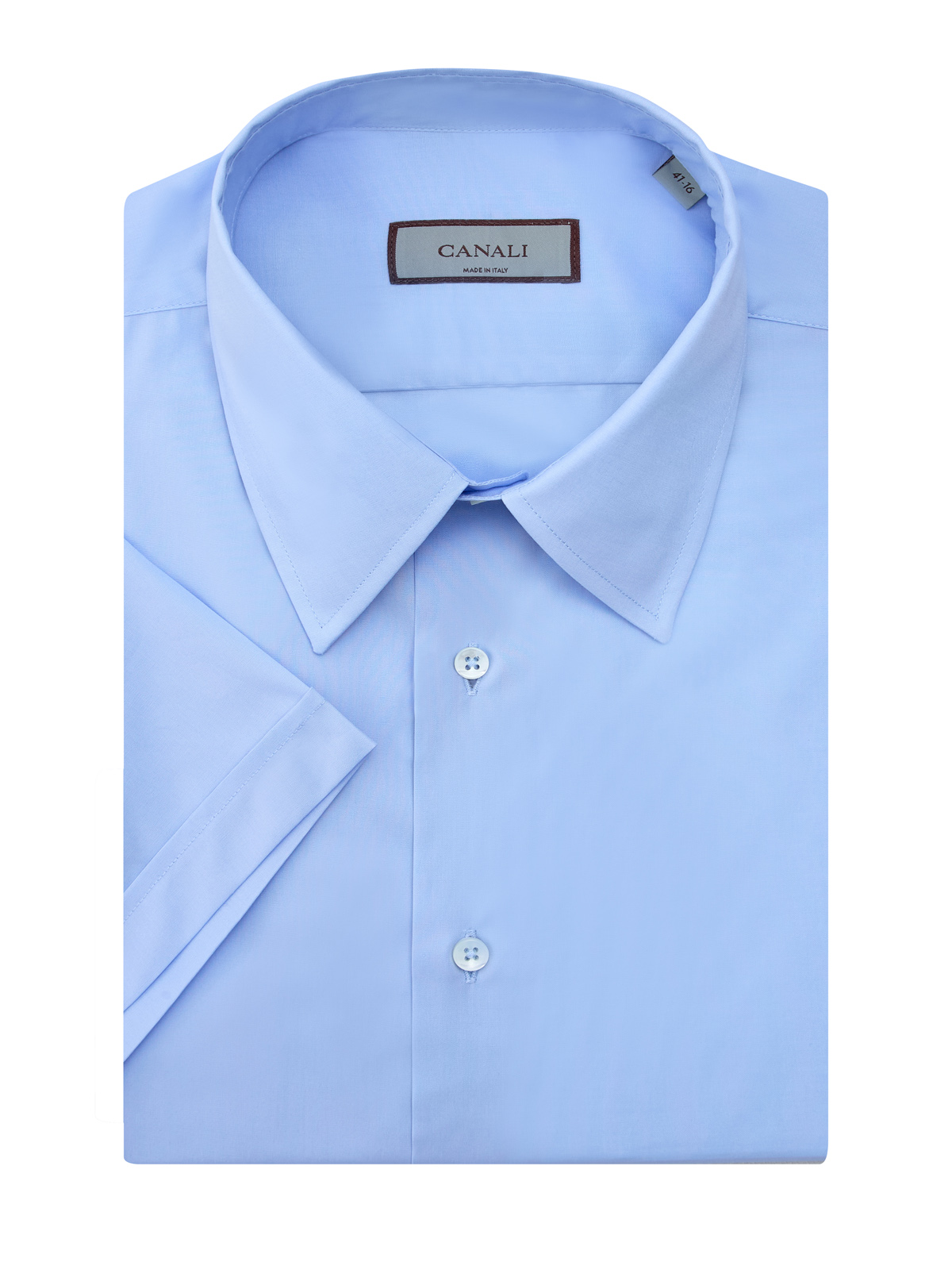 Рубашка из эластичного хлопкового поплина с короткими рукавами CANALI голубого цвета
