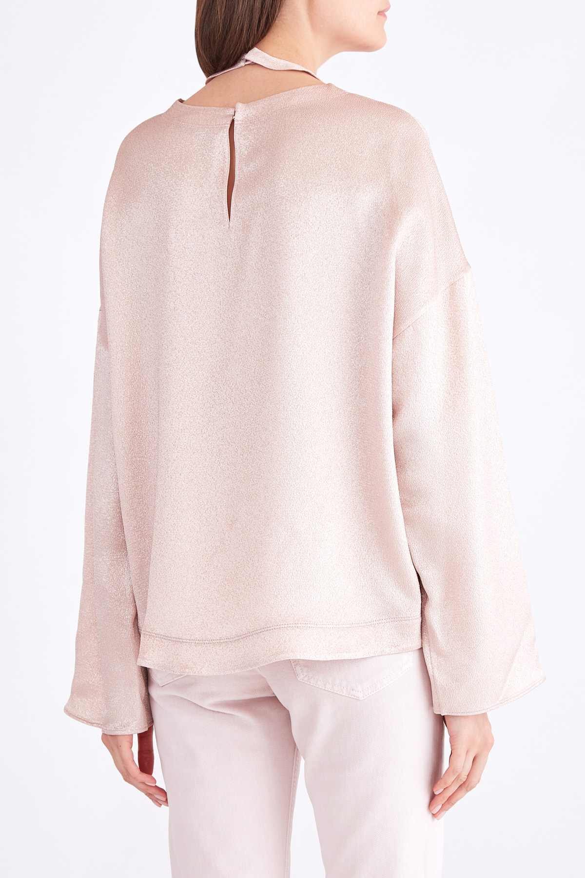 Oversize-блуза из металлизированной ткани ламе с воротом-халтером VALENTINO, цвет розовый, размер 38;42 - фото 4