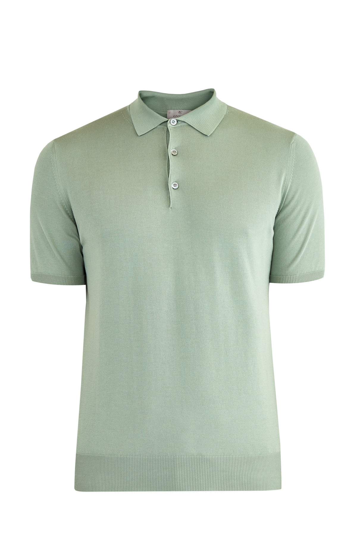 

Поло из хлопковой пряжи фисташкового оттенка с застежкой на пуговицы, Зеленый