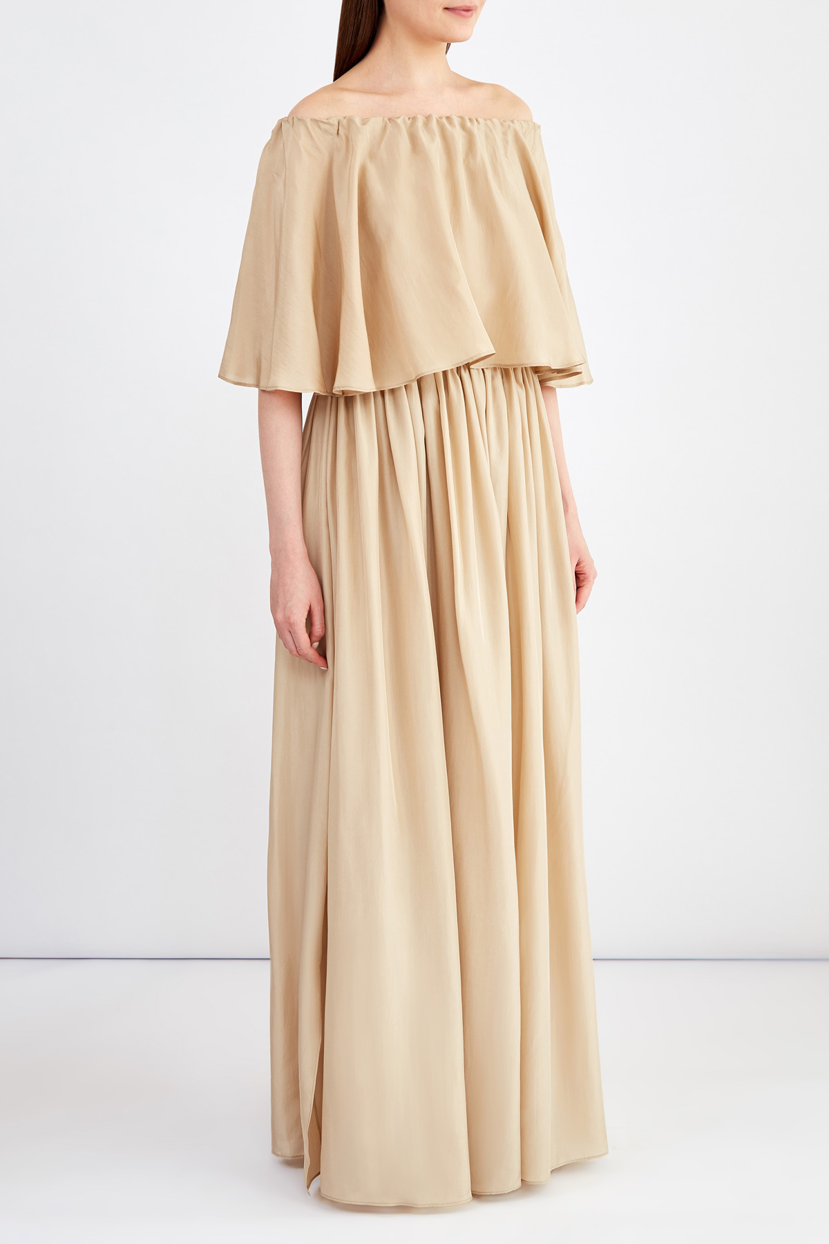 Шелковое платье в пол в стиле бохо с драпировками BRUNELLO CUCINELLI, цвет бежевый, размер 44;42 - фото 3