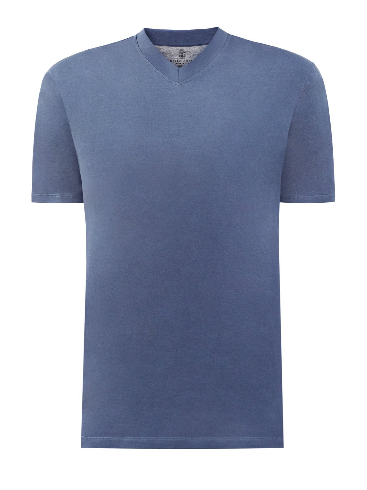 Однотонная футболка из джерси с  V-образным вырезом BRUNELLO CUCINELLI, цвет синий, размер 52;54;58;60;48 - фото 1