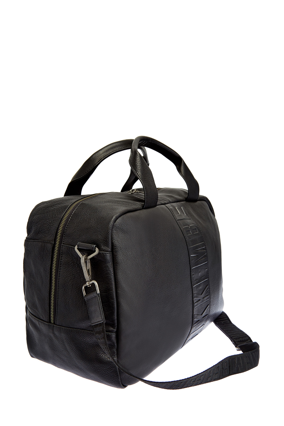 Дорожная сумка из текстурированной кожи с плечевым ремнем BIKKEMBERGS, цвет черный, размер 2XL;M - фото 3