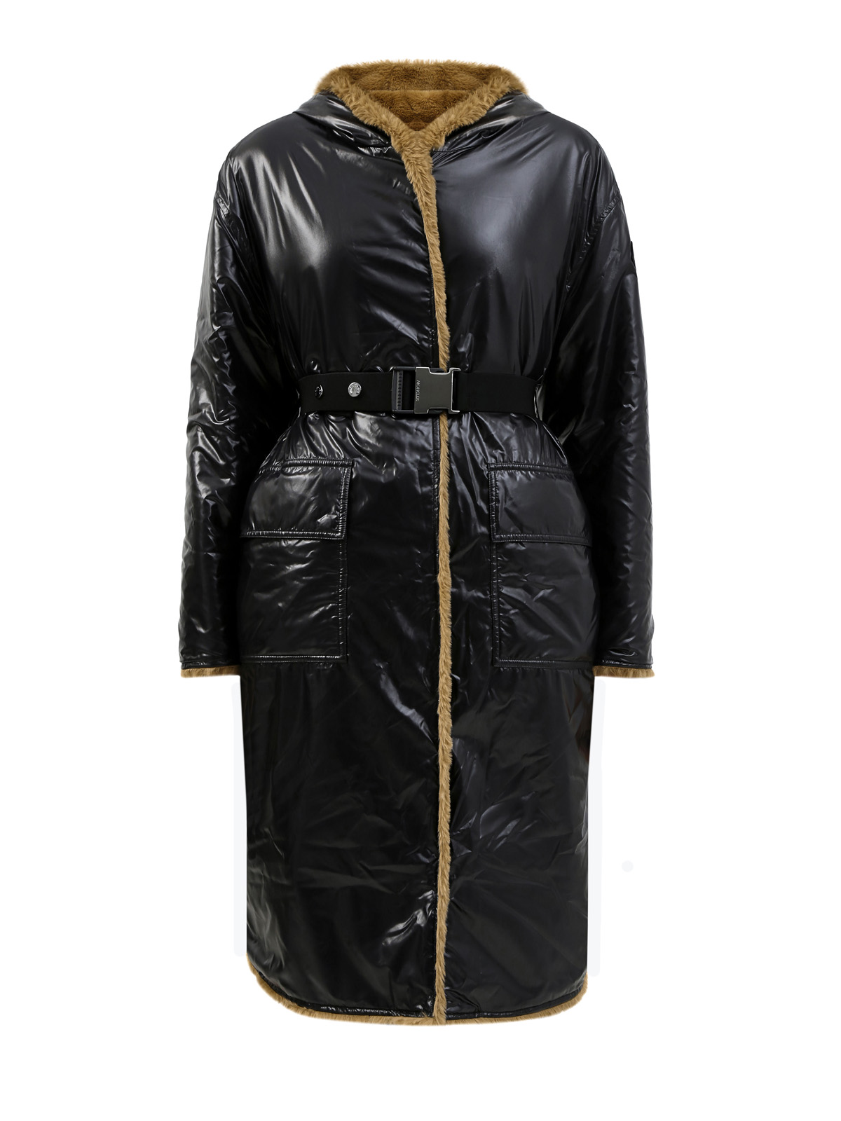 Двусторонняя куртка Actee из нейлона laqué и эко-меха MONCLER, цвет черный, размер 34;42;44;46 - фото 1