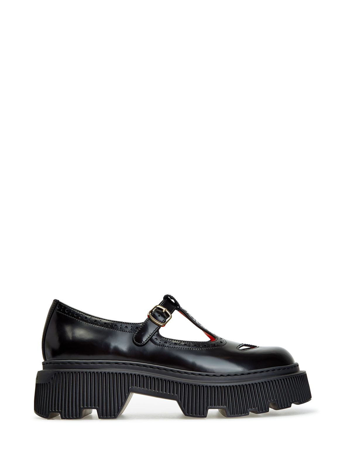 Кожаные туфли на массивной подошве с Т-образным ремешком SANTONI, цвет черный, размер 37;37.5