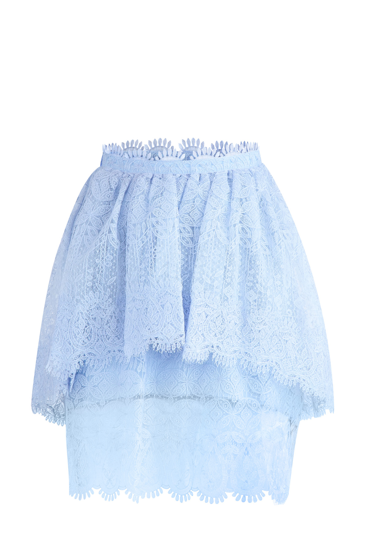 Многослойная юбка из кружева ручной работы с пышной баской ERMANNO SCERVINO, цвет голубой, размер 40;42 - фото 1