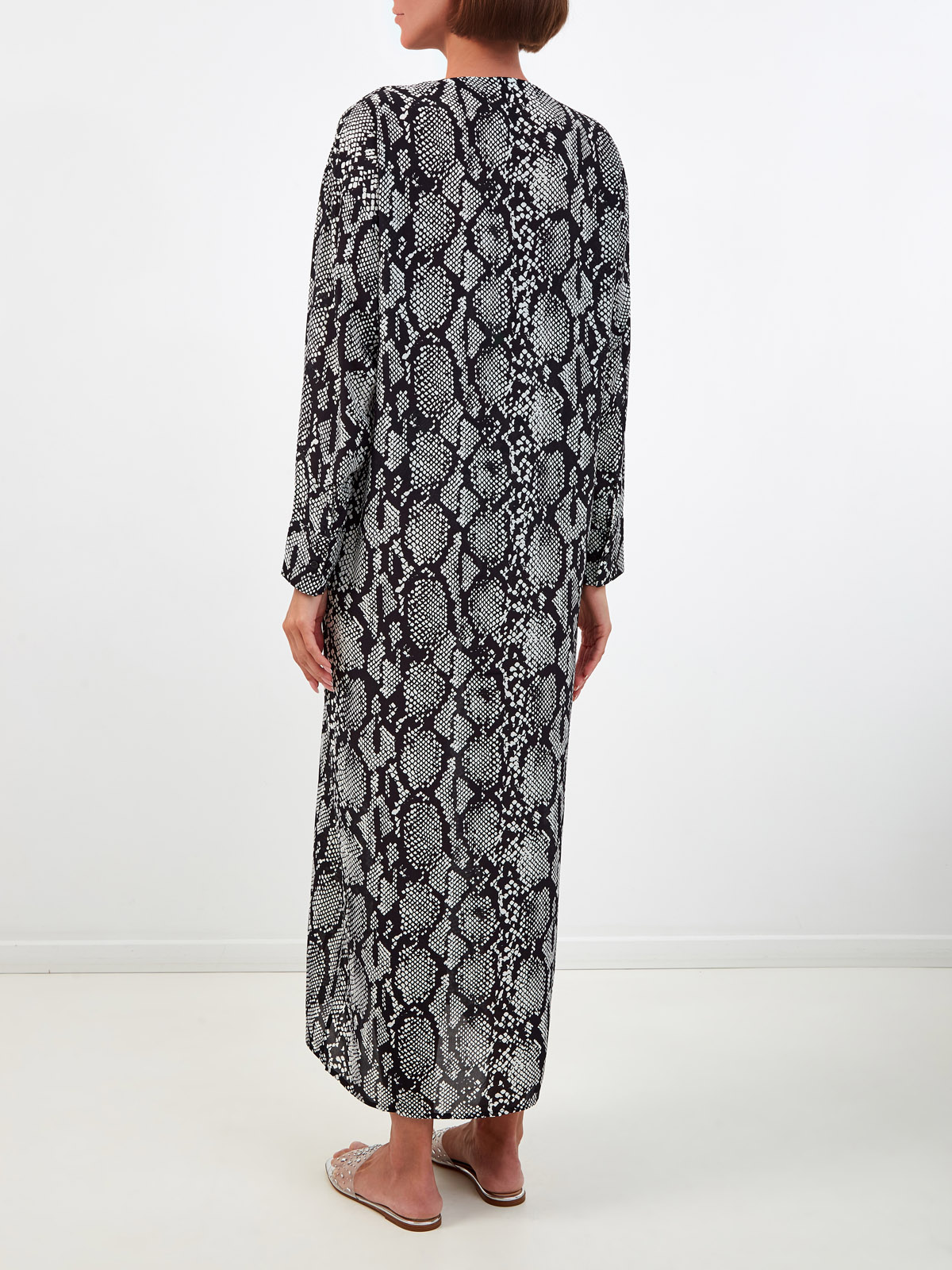 Платье из легкого жоржета с глубоким вырезом и переплетением FISICO, цвет серый, размер M;L;S - фото 4