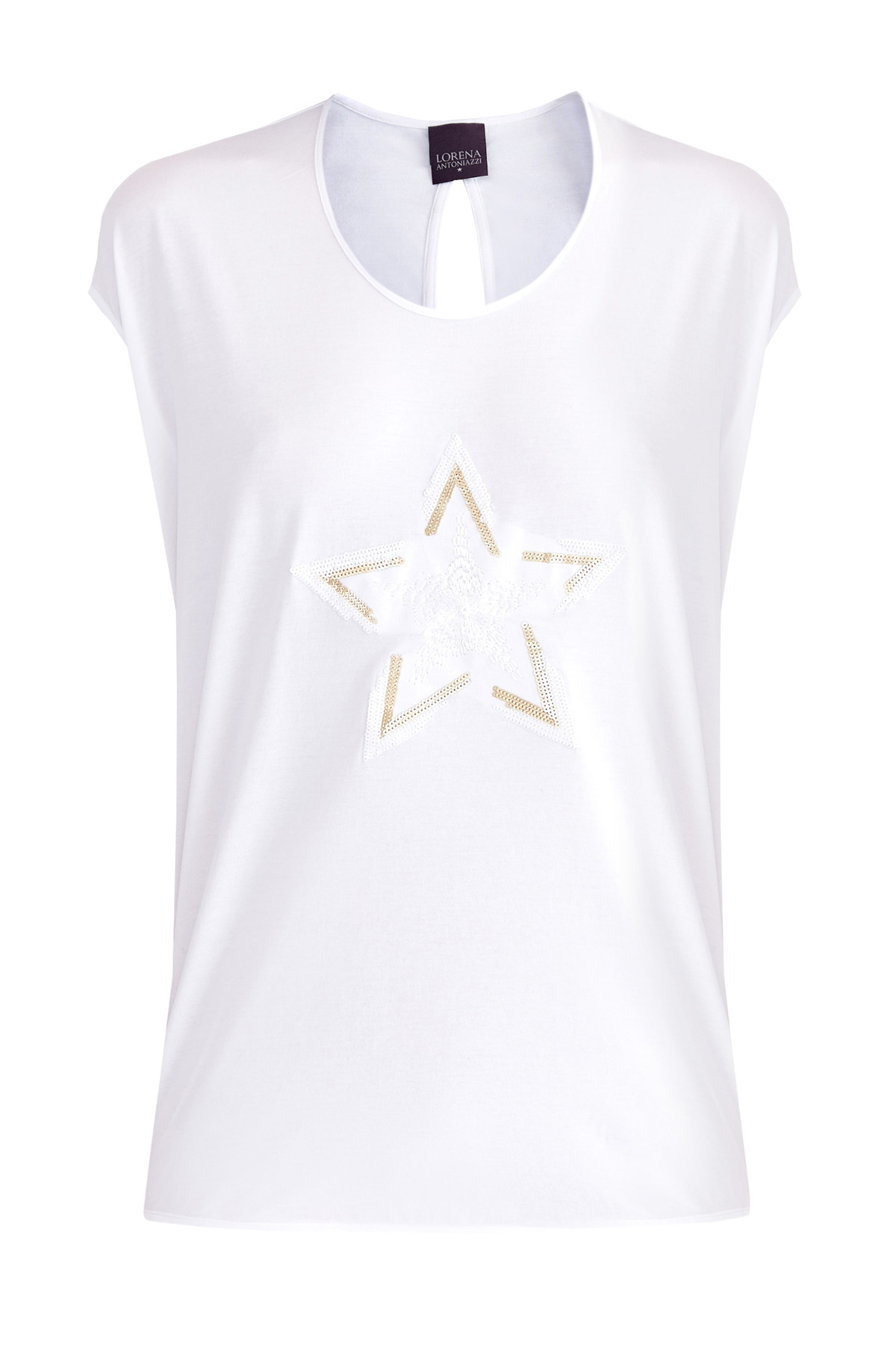 

Футболка из хлопкового джерси с вышивкой в виде звезды из пайеток, Белый, Футболка из хлопкового джерси с вышивкой в виде звезды из пайеток