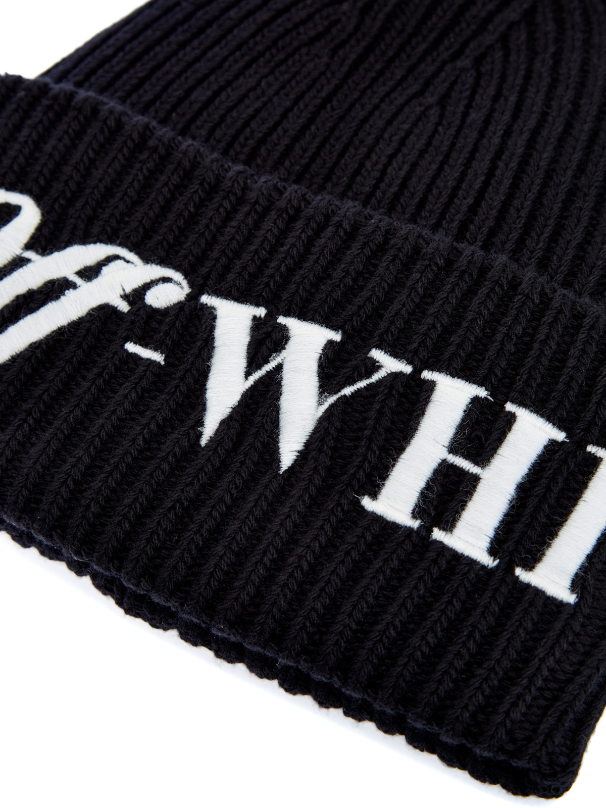 Шерстяная шапка с контрастным макро-логотипом на отвороте OFF-WHITE, цвет черный, размер 42;46;48 - фото 3