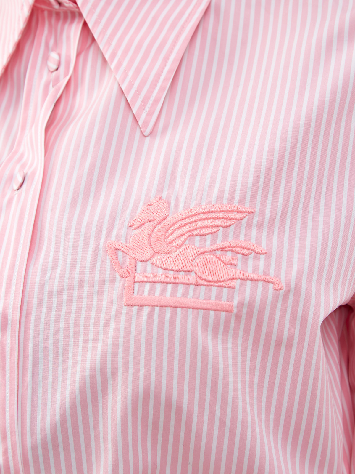 Рубашка из гладкого поплина в полоску с вышитым логотипом ETRO, цвет розовый, размер 38;40;44;46;48 - фото 5