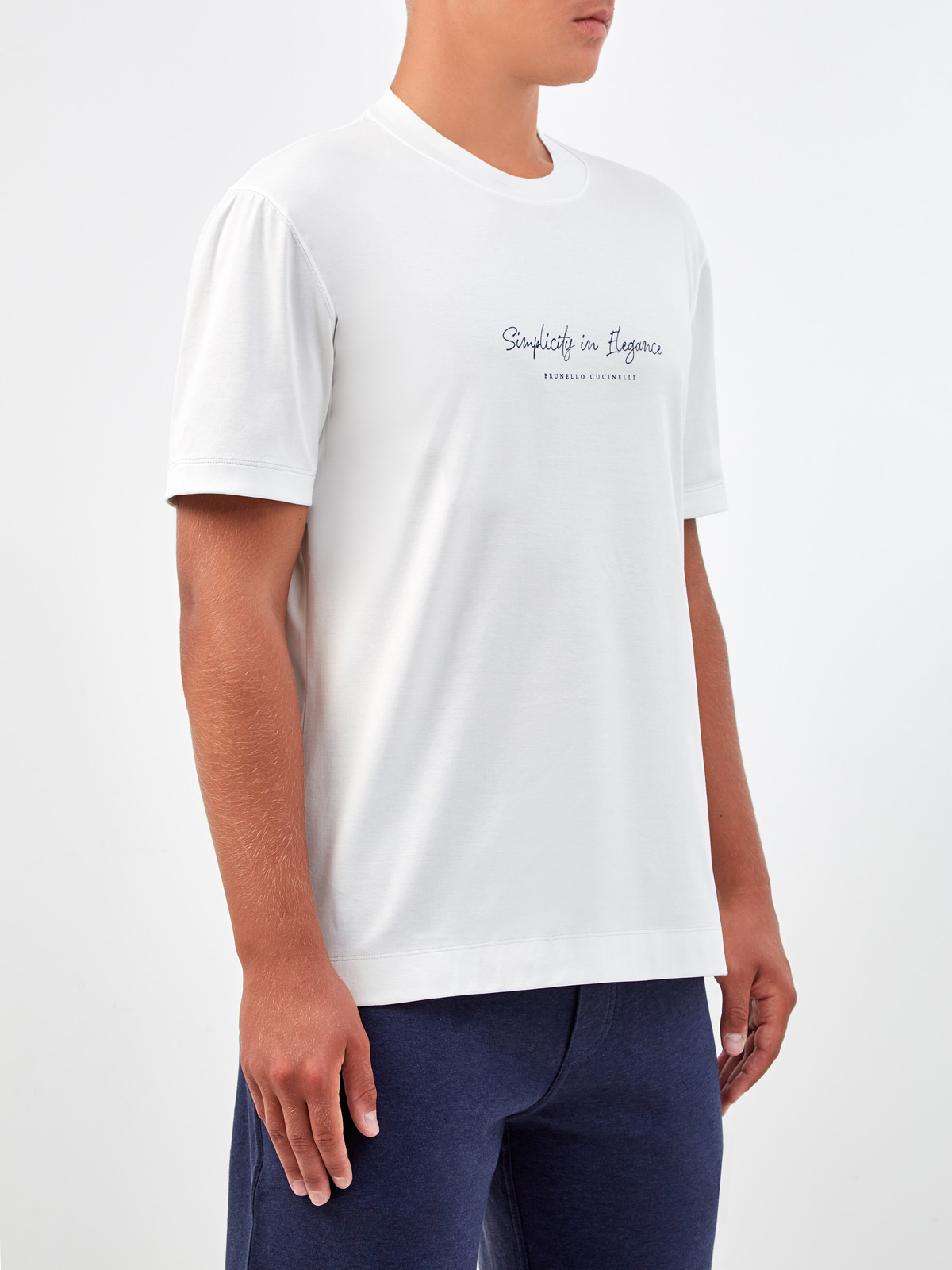 Однотонная футболка из джерси с принтом Simplicity in Elegance BRUNELLO CUCINELLI, цвет белый, размер 54;56;58;60;52 - фото 3