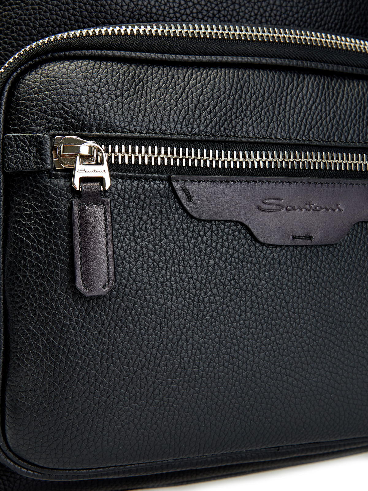 Вместительный рюкзак из крупнозернистой телячьей кожи SANTONI, цвет черный, размер M;L - фото 5
