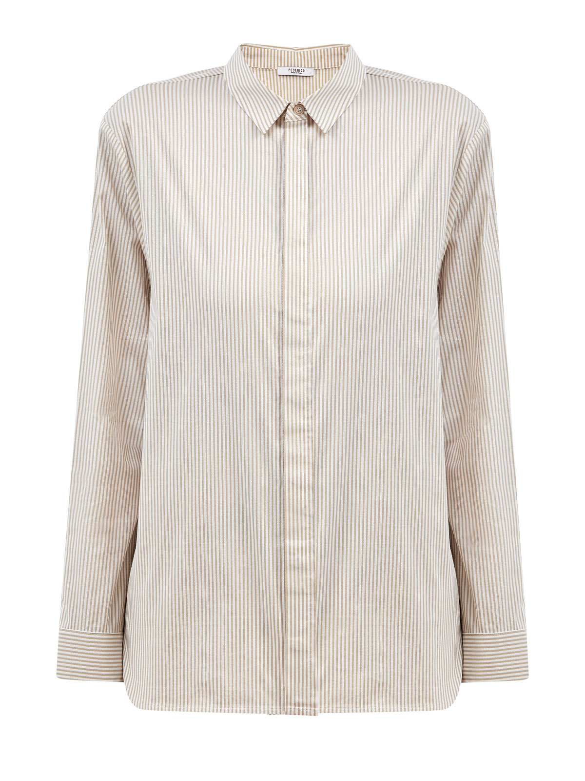 Рубашка из эластичного хлопкового поплина в тонкую полоску PESERICO, цвет бежевый, размер 40;42;44;46 - фото 1