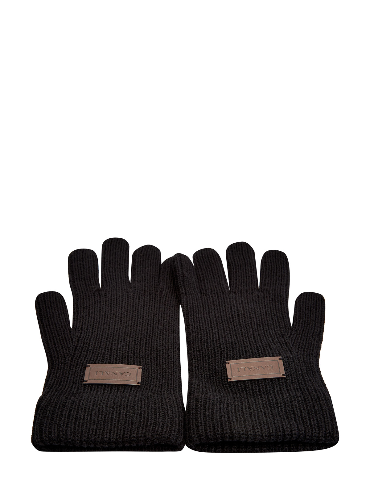 Перчатки из теплой мериносовой шерсти с кожаной нашивкой CANALI, цвет черный, размер 50;54 - фото 2