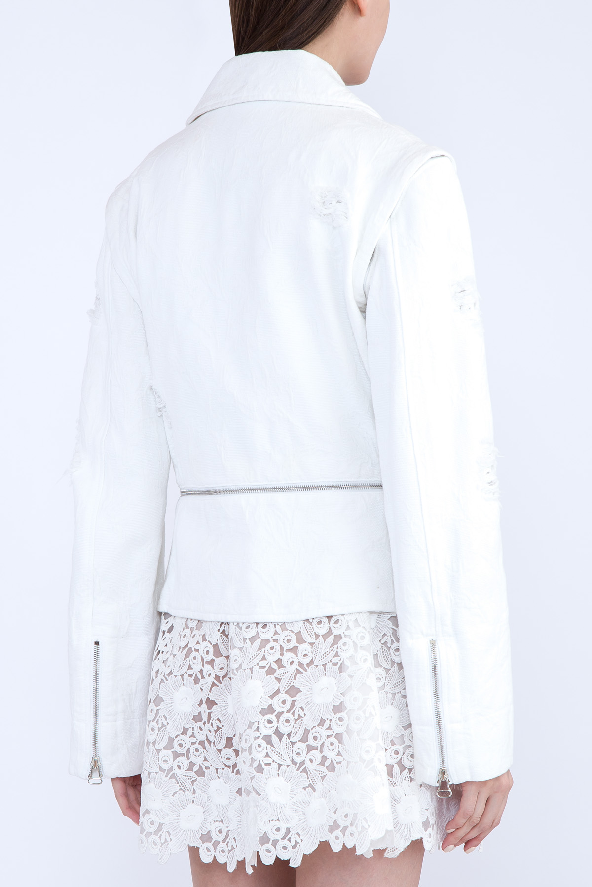 Хлопковая байкерская куртка-трансформер с брошью ERMANNO SCERVINO, цвет белый, размер 44;46 - фото 4