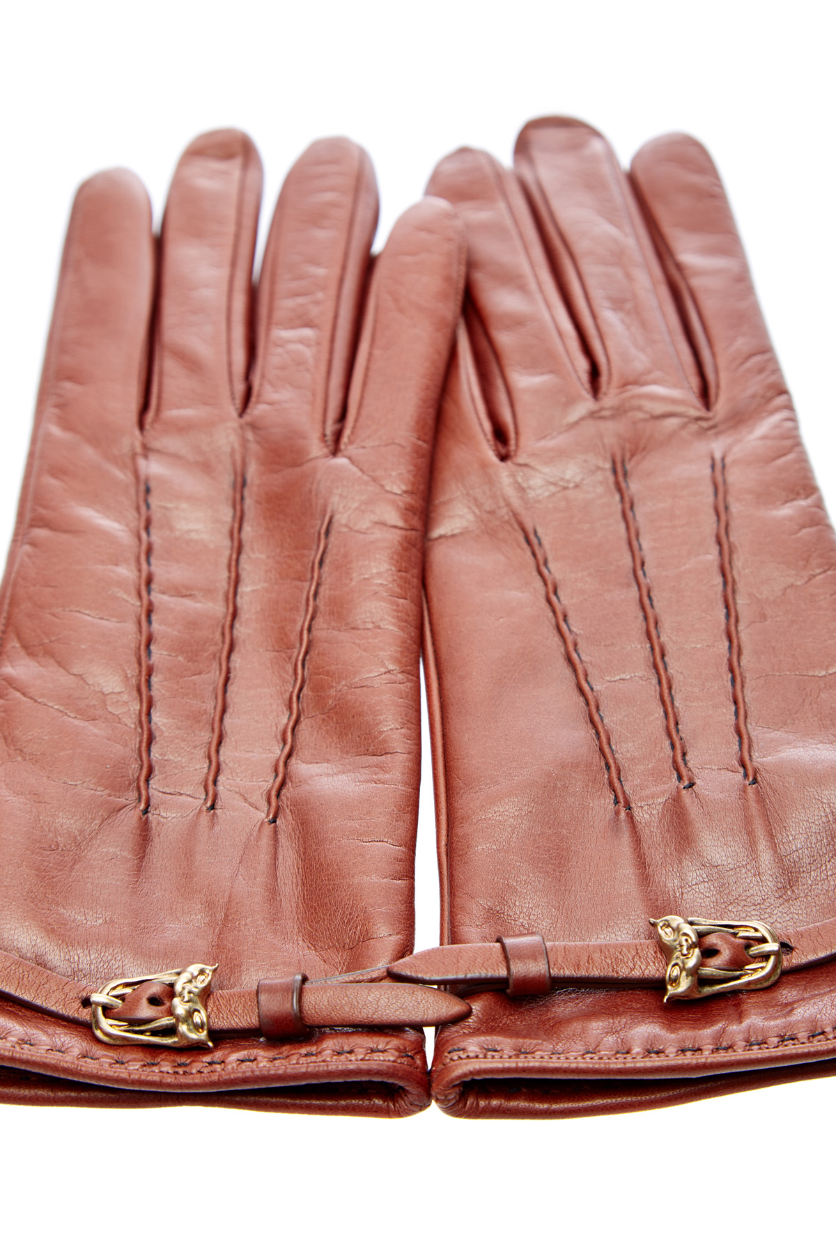 Перчатки из кожи наппа с оригинальными пряжками ERMANNO SCERVINO, цвет коричневый, размер S;M;L;XS - фото 3