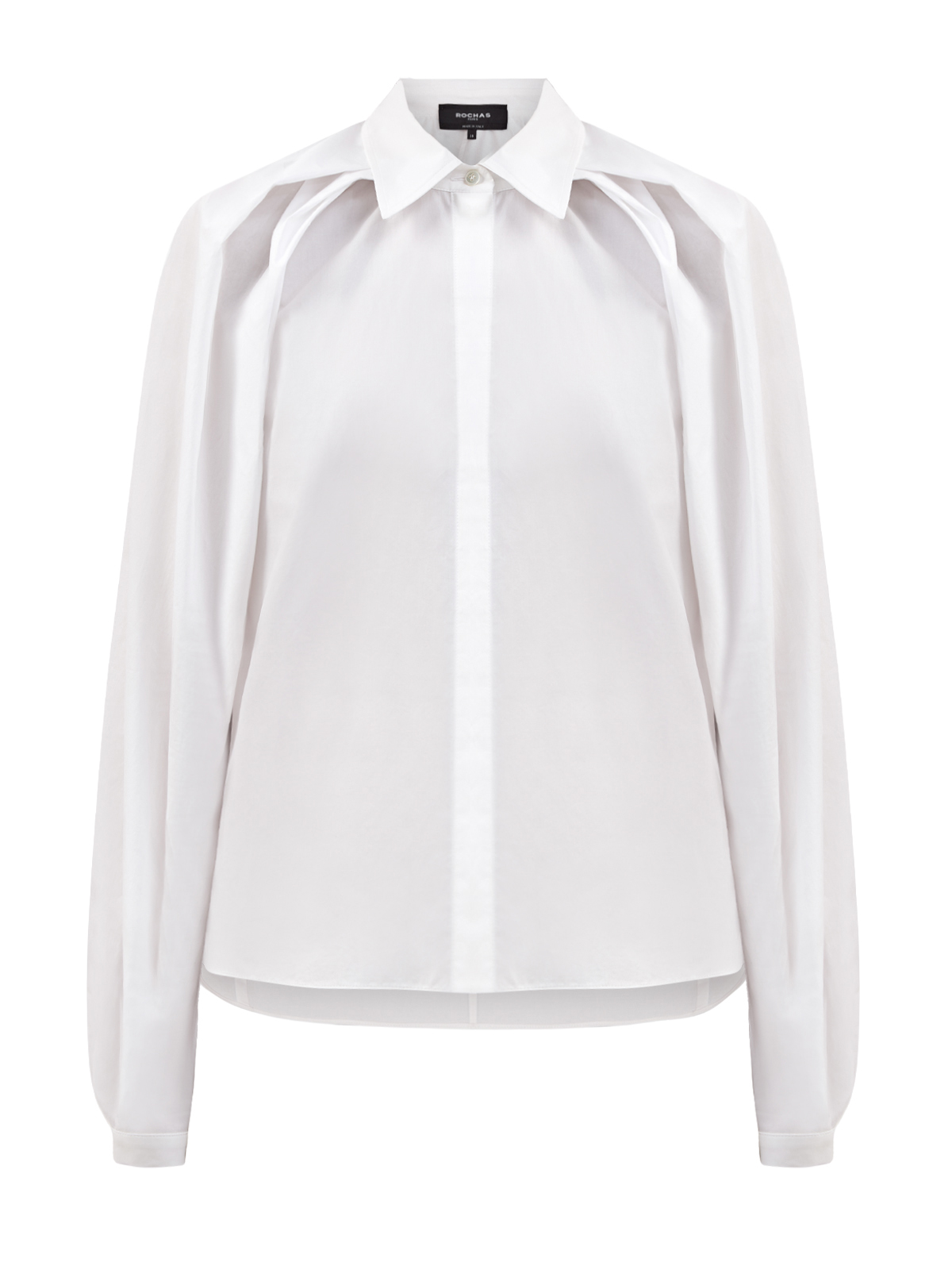 Блуза из хлопкового поплина с архитектурными рукавами ROCHAS белого цвета