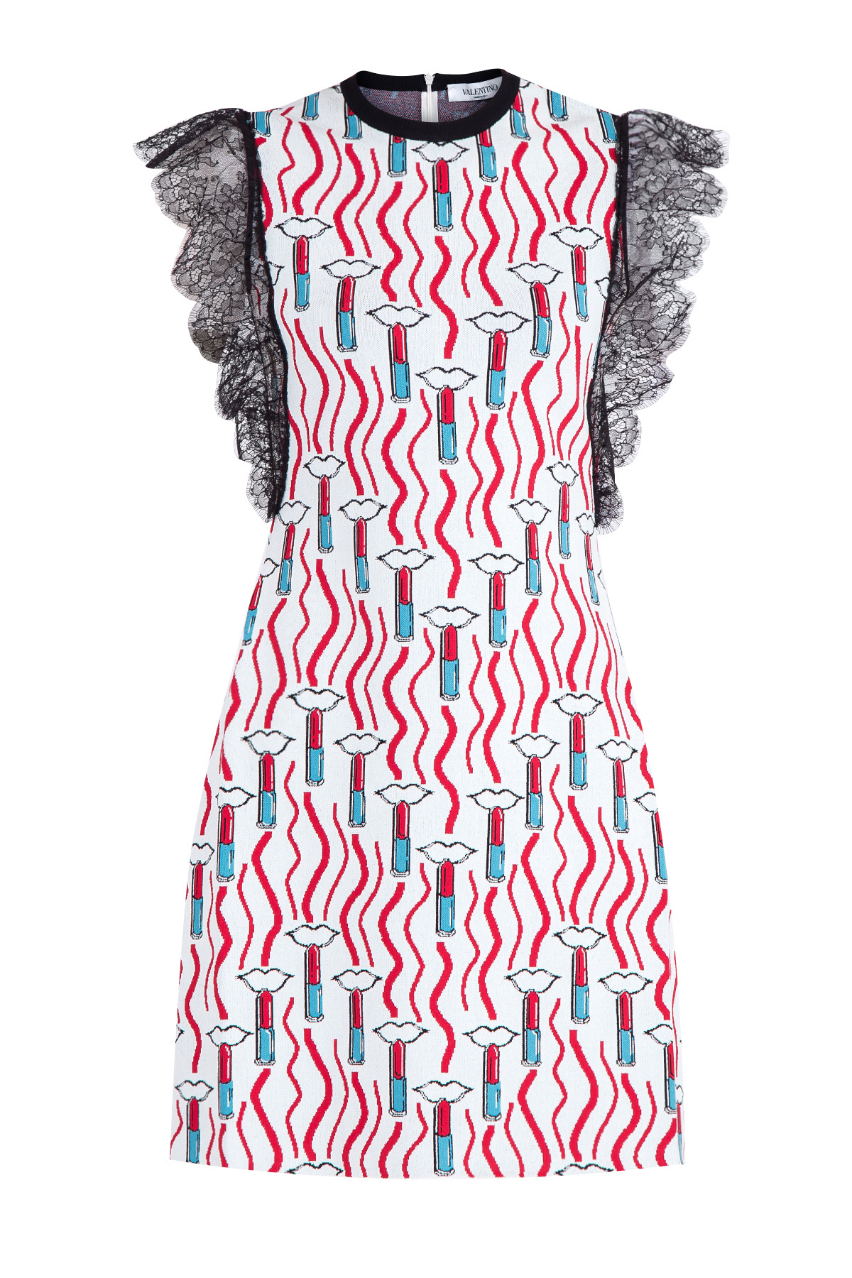 Платье в стиле спортшик с контрастным принтом и рукавами из кружева VALENTINO, цвет мульти, размер 42 - фото 1
