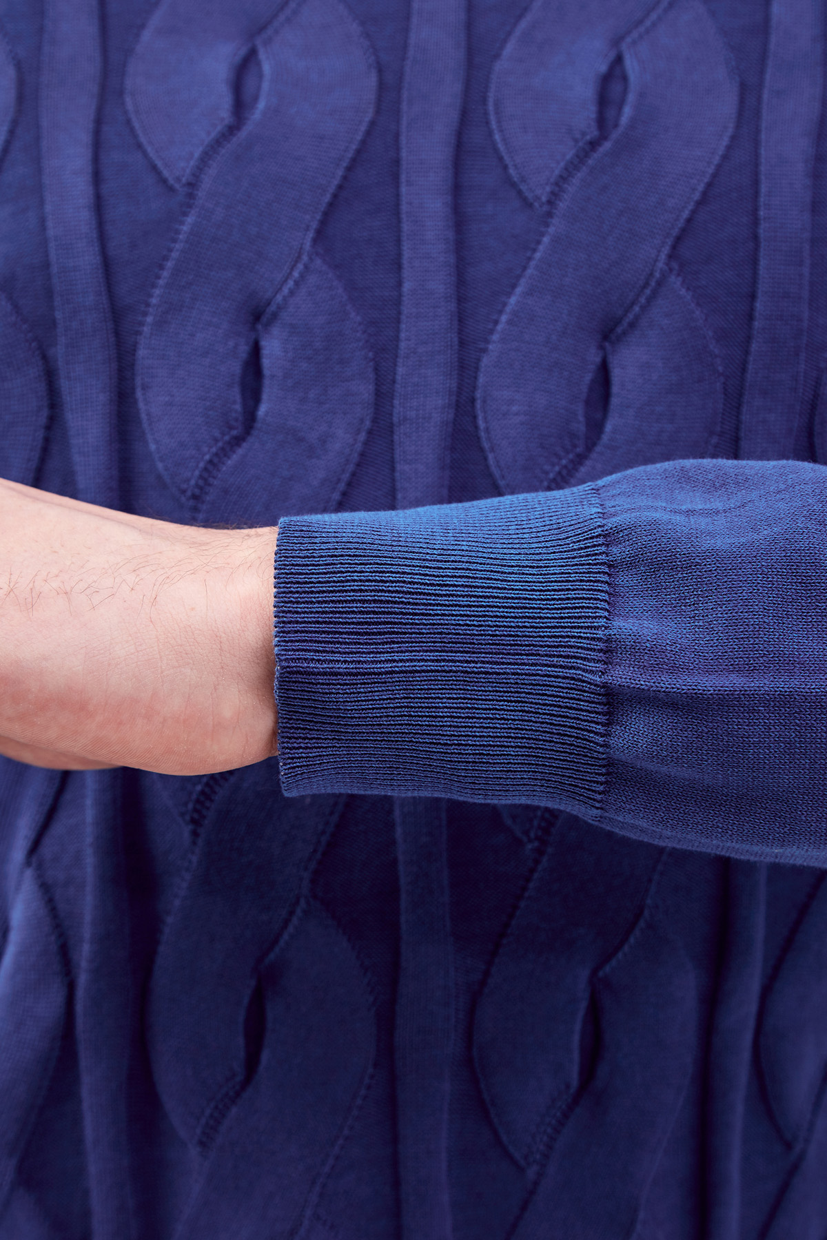 Джемпер из хлопковой пряжи с объемным вязаным принтом CANALI, цвет синий, размер 50;52;54;58;48 - фото 5