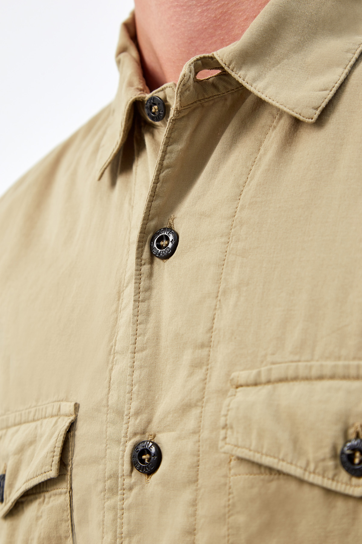 Хлопковая рубашка из легкого муслина с короткими рукавами STONE ISLAND, цвет бежевый, размер 50;48 - фото 5