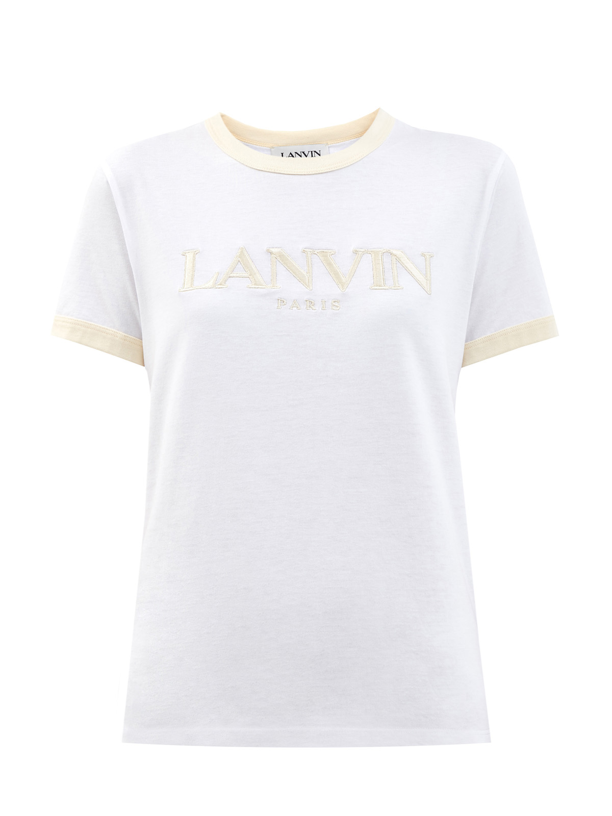 Белая футболка с контрастной отделкой и вышивкой LANVIN, цвет белый, размер 44;40 - фото 1