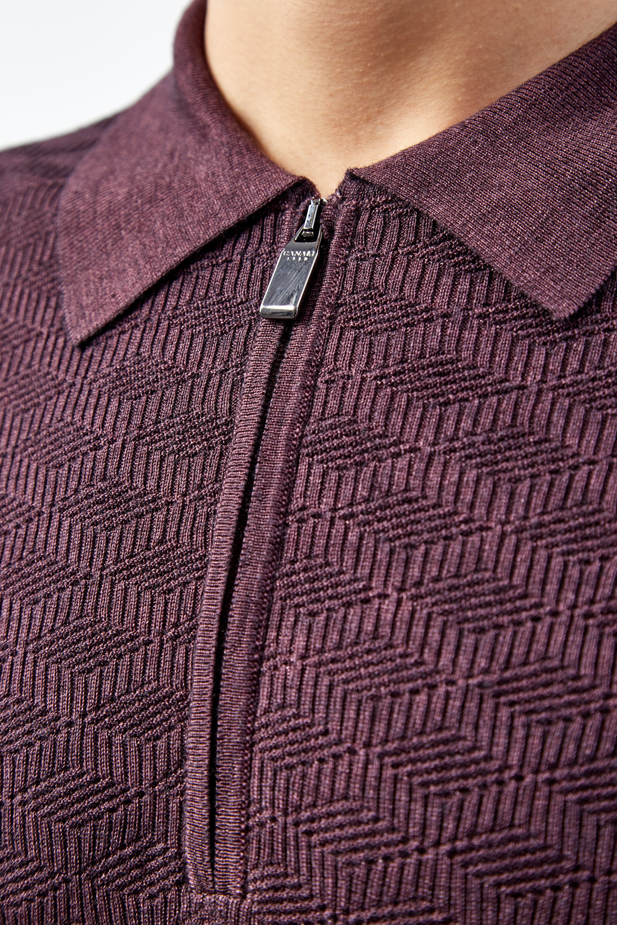 Джемпер-поло из шерсти и шелка с вязаным узором CANALI, цвет бордовый, размер 50;56;52;48 - фото 5