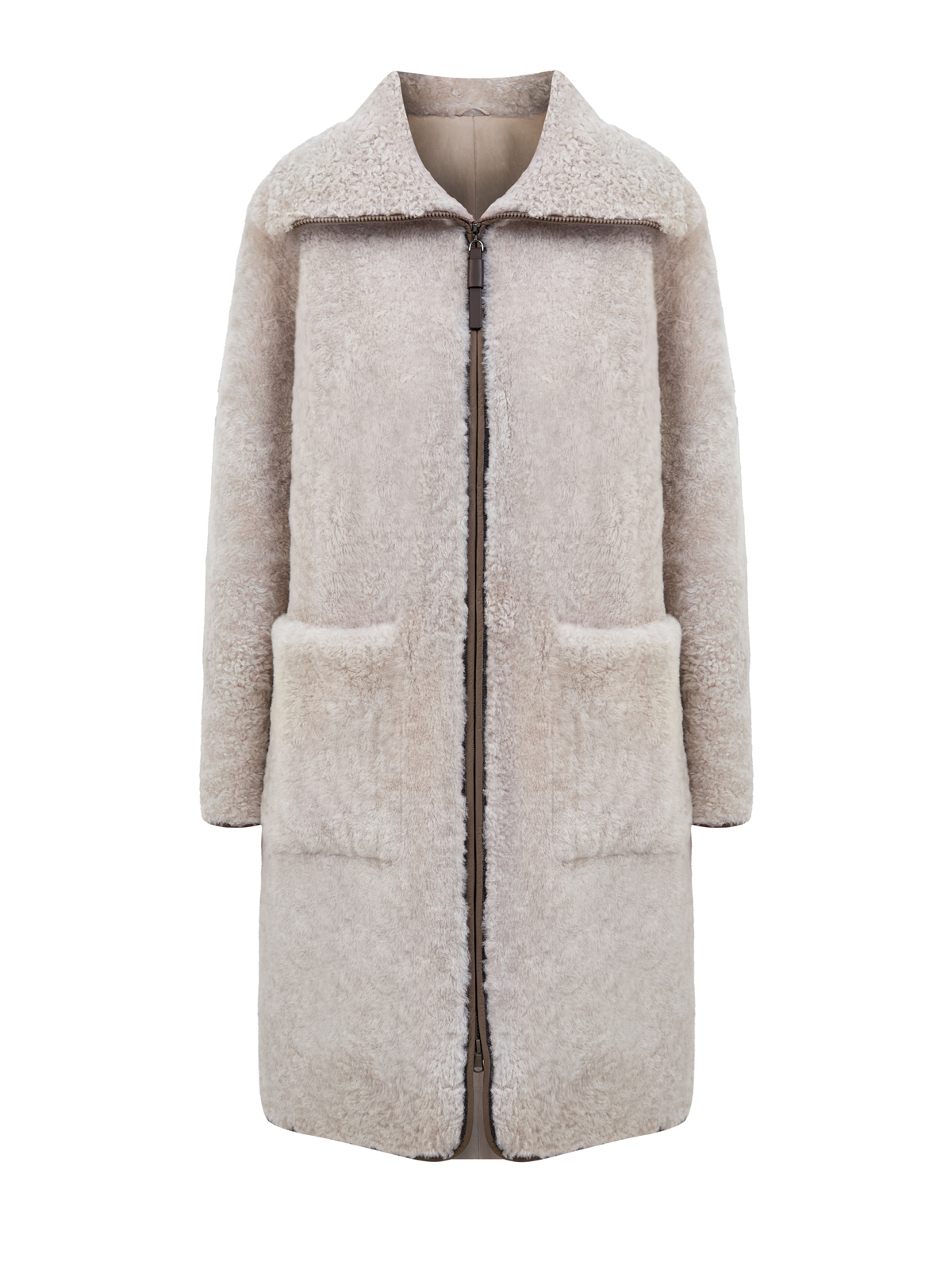 

Дубленое пальто ручной работы из мягкой кожи и овчины, Бежевый, Дубленое пальто ручной работы из мягкой кожи и овчины