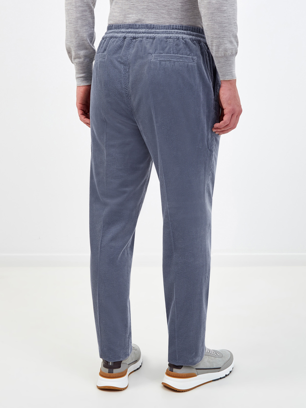 Вельветовые брюки с поясом на кулиске и защипами BRUNELLO CUCINELLI, цвет синий, размер 48;50;52;54 - фото 4
