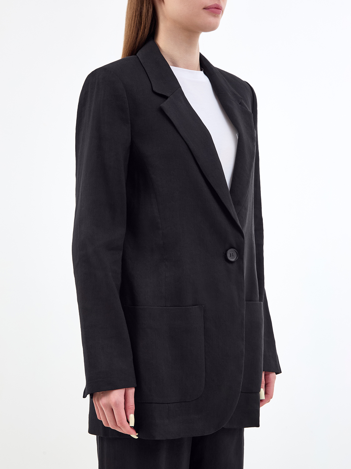 Однобортный блейзер из льняной ткани с накладными карманами LORENA ANTONIAZZI, цвет черный, размер 44;46;48;42 - фото 3