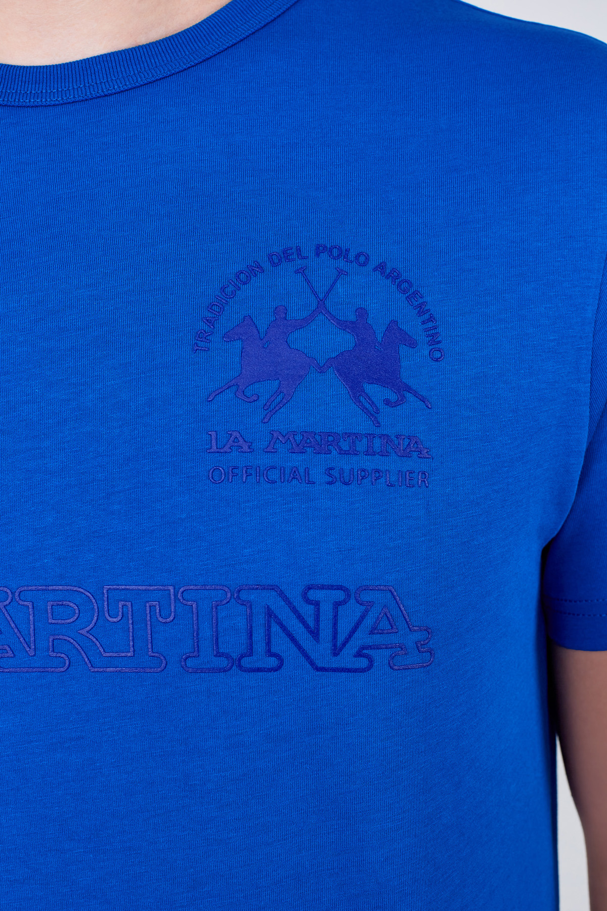 Хлопковая футболка в спортивном стиле из джерси с фактурным декором LA MARTINA, цвет синий - фото 5