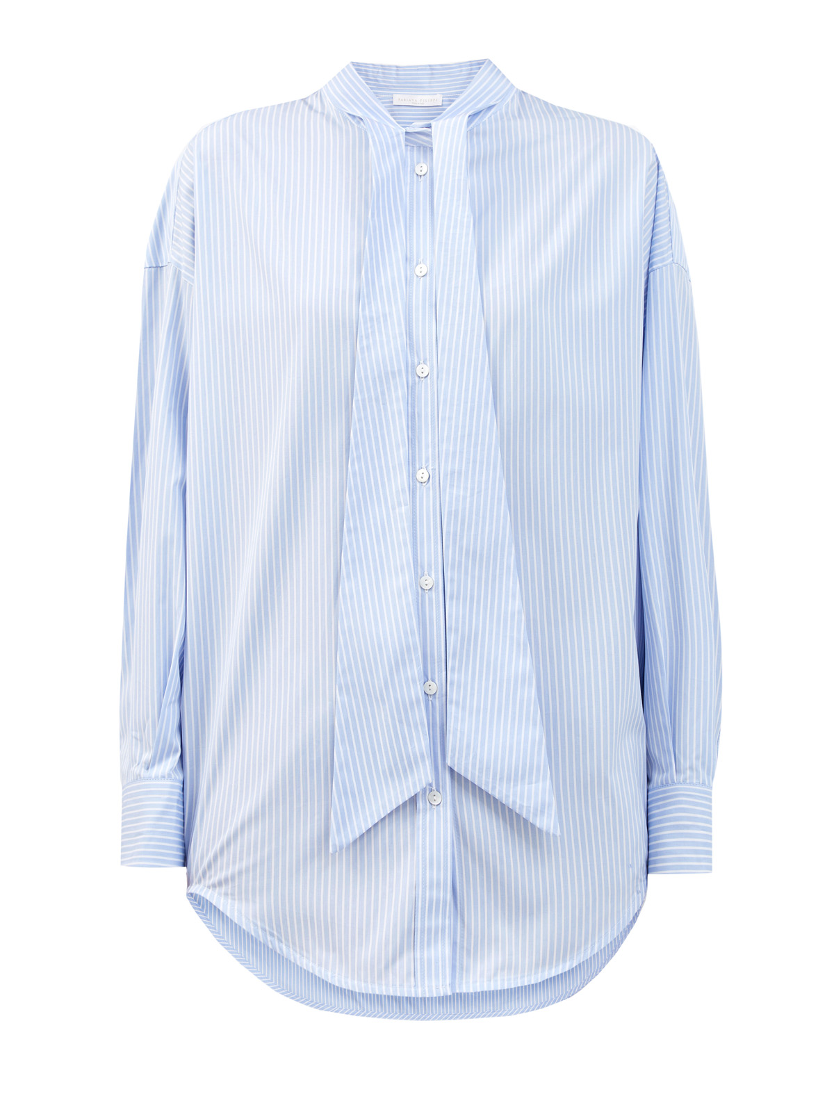Рубашка из тонкого хлопка с бантом и принтом в полоску FABIANA FILIPPI голубого цвета