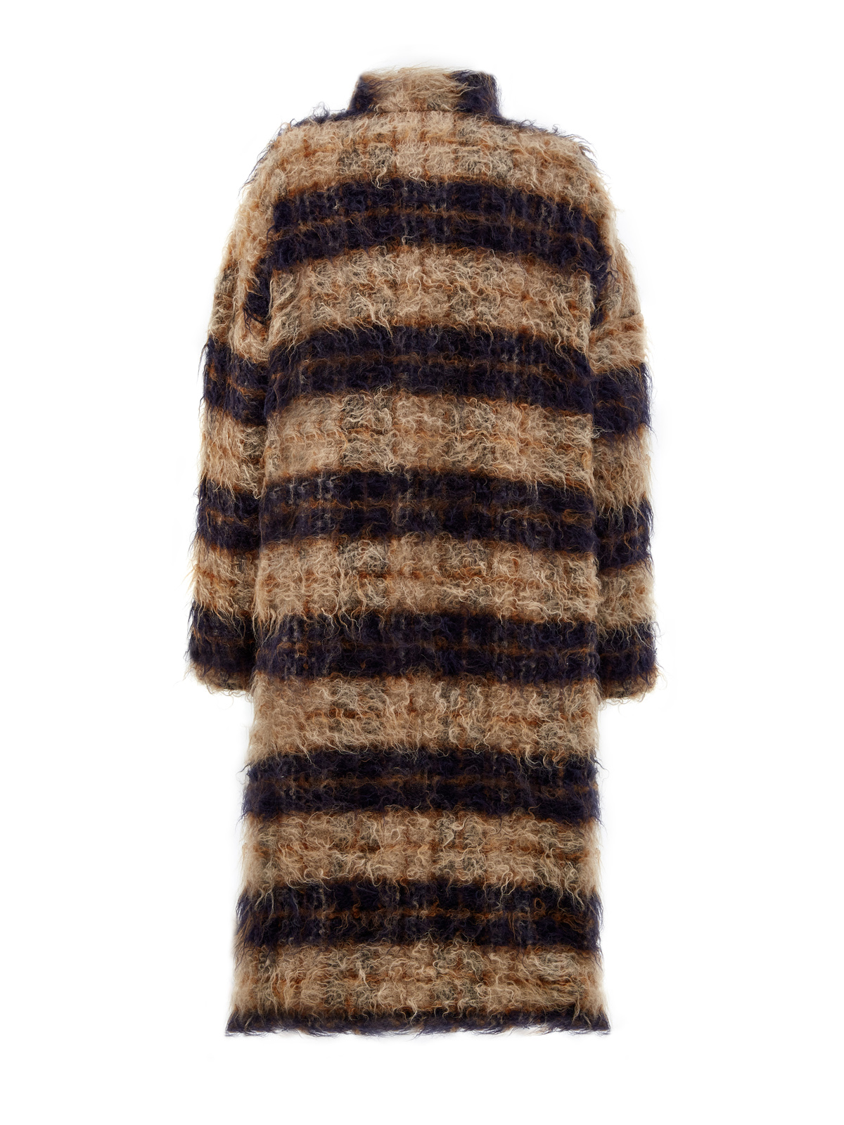 Объемное пальто из эко-меха, мохера и шерсти в полоску GENTRYPORTOFINO, цвет коричневый, размер 44 - фото 2