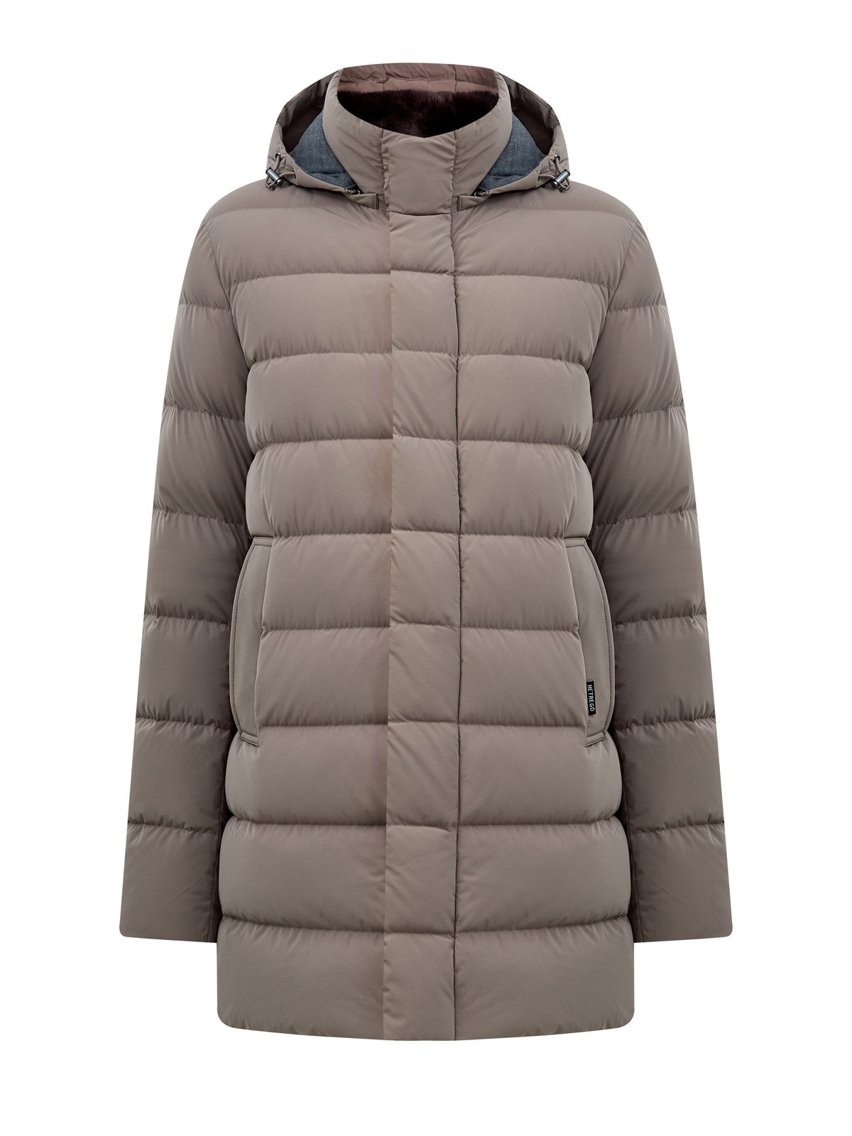 

Стеганый пуховик со съемным капюшоном и мехом кролика, Коричневый, Стеганый пуховик со съемным капюшоном и мехом кролика