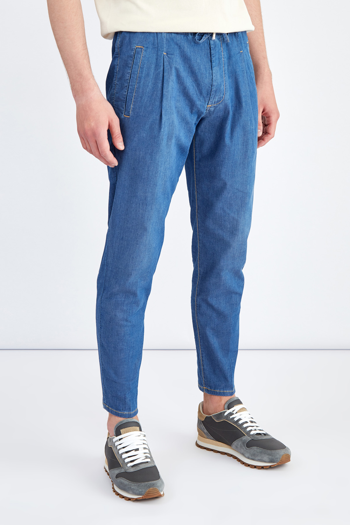 Зауженные джинсы в стиле casual с защипами и эластичным поясом SCISSOR SCRIPTOR, цвет синий, размер 50 - фото 3