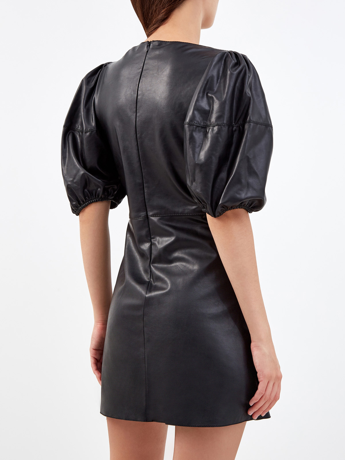Платье из гладкой эко-кожи с объемными рукавами ERMANNO FIRENZE, цвет черный, размер 40;42;38 - фото 4