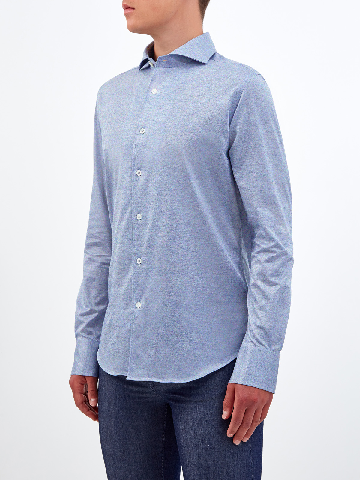 Рубашка в стиле casual из тонкого меланжевого хлопка CANALI, цвет голубой, размер 50;52;54;56;48 - фото 3