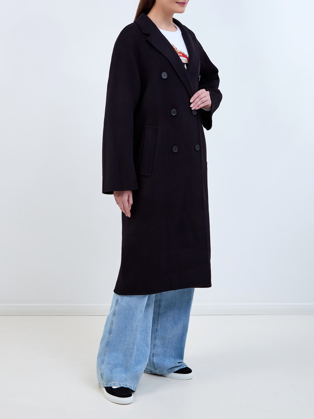 Двубортное пальто кроя oversize из плотной шерстяной ткани KARL LAGERFELD, цвет черный, размер 42;44;46;48 - фото 3