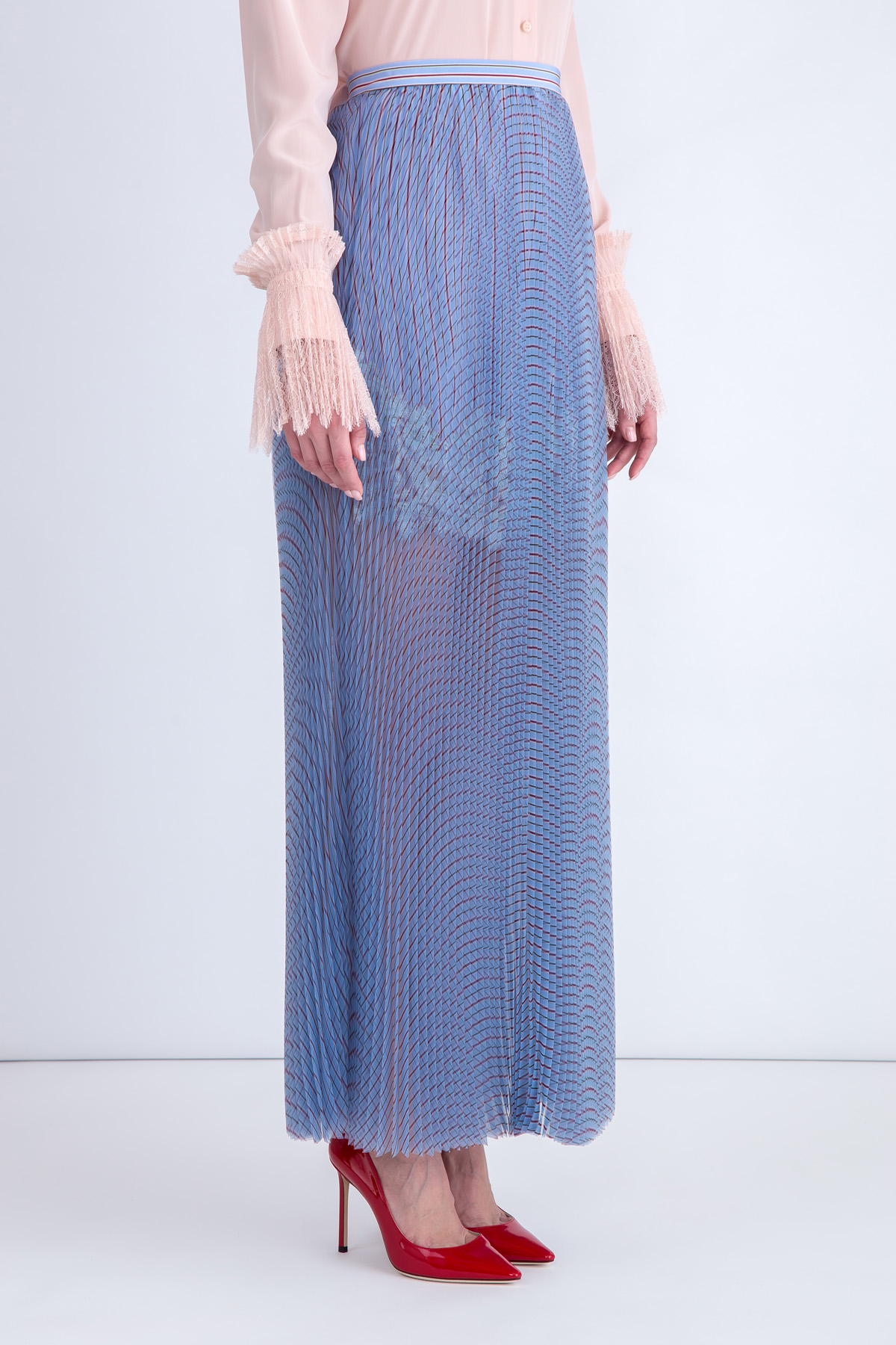 Плиссированная юбка-миди из органзы в полоску ERMANNO SCERVINO, цвет голубой, размер 40 - фото 3