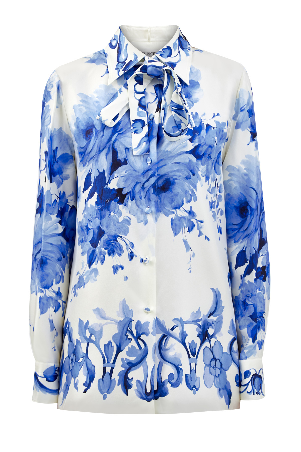 Блуза из шелкового твила с принтом Bluegrace Composition VALENTINO, цвет голубой, размер 40;42;44 - фото 1